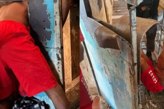 Detento tenta pegar objeto e fica entalado em cela de penitenciária