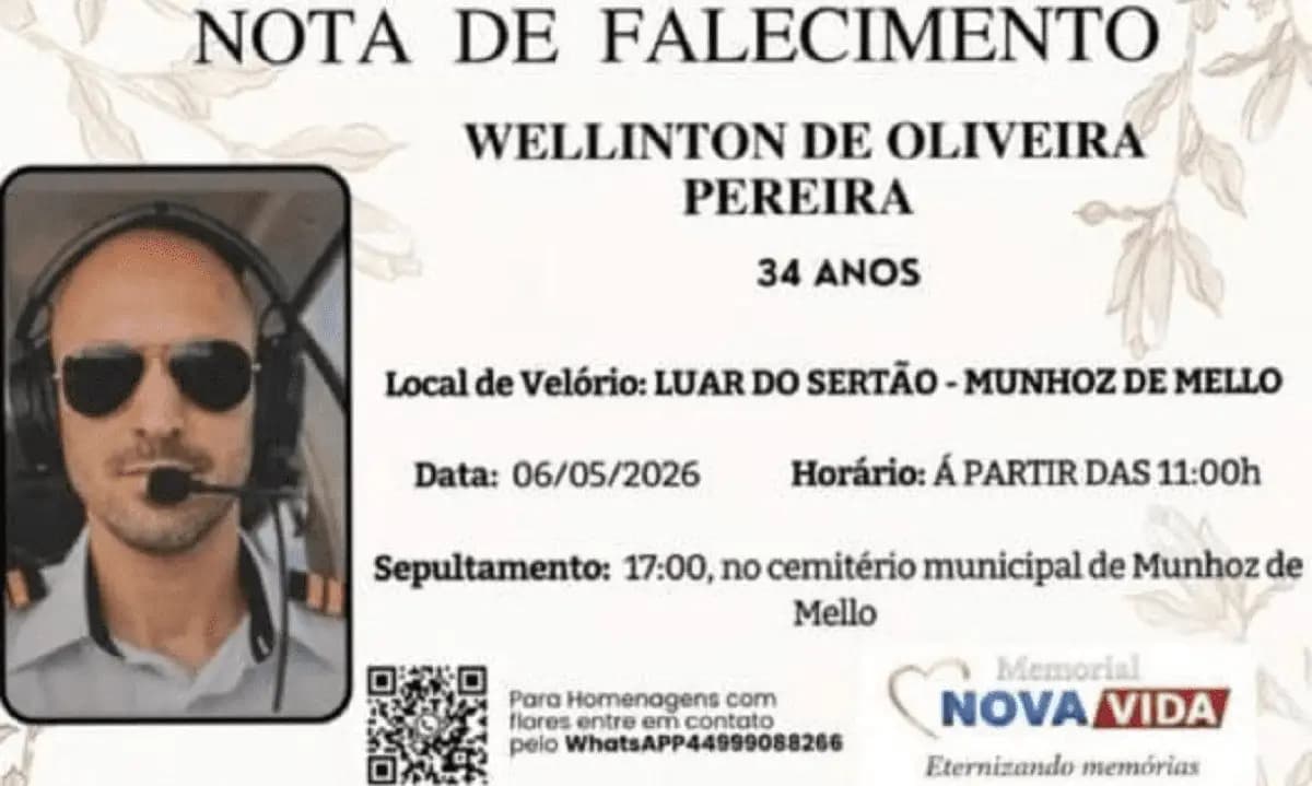 Corpo do piloto do avião que caiu em BH será sepultado nesta quarta (6/5)