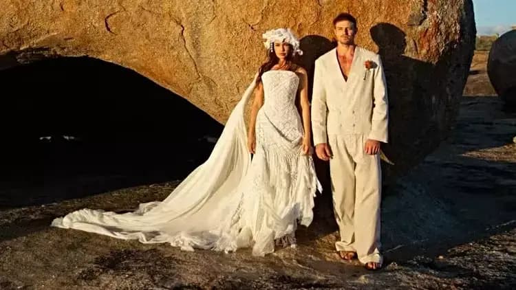 Casamento de Juliette tem cenário de cinema e vestido com crochê da avó