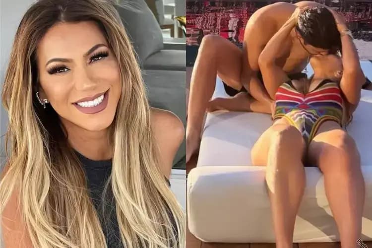 Iran Ângelo, ex de Hulk, beija namorado em piscina de nova mansão