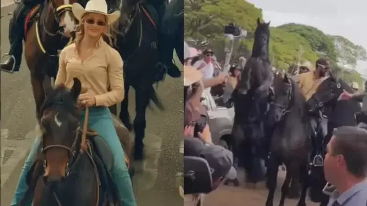 Andressa Suita se assusta com reação inesperada de cavalo e viraliza; veja
